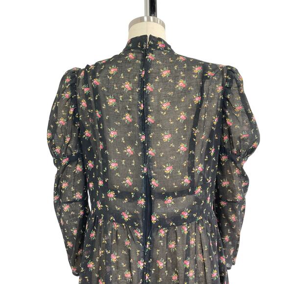 Vintage Black and Pink Floral Handmade Prairie Dress - Picture 8 of 8